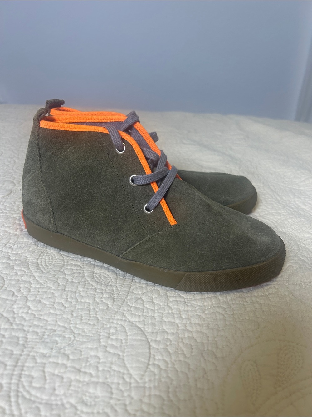 Women’s Olive Suede Chukka Boots with Orange Trim